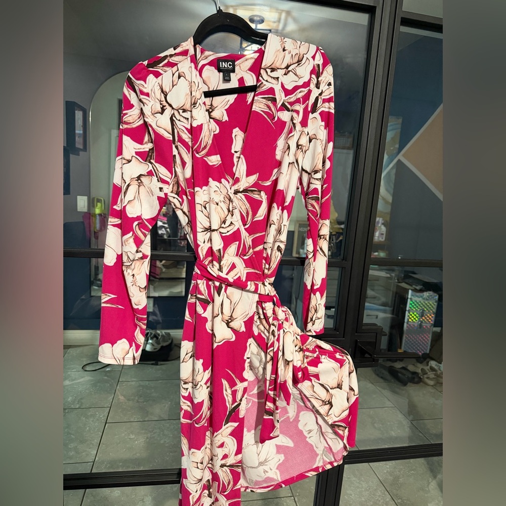 Gorgeous Fuchsia and White Wrap Dress